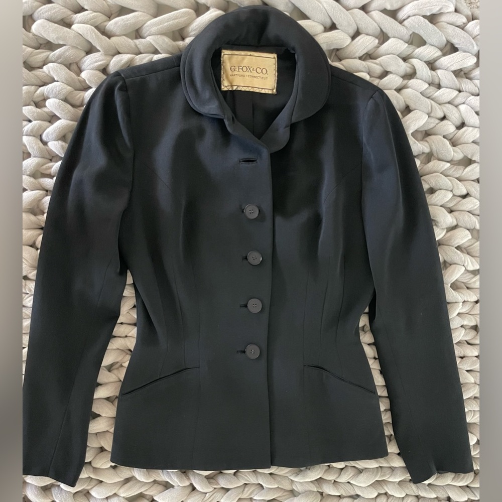 1940’s vintage 100% wool gabardine suit jacket, double collar Handmacher